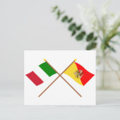イタリアとシチリア島の国旗を交差させた ポストカード (スタンド正面)