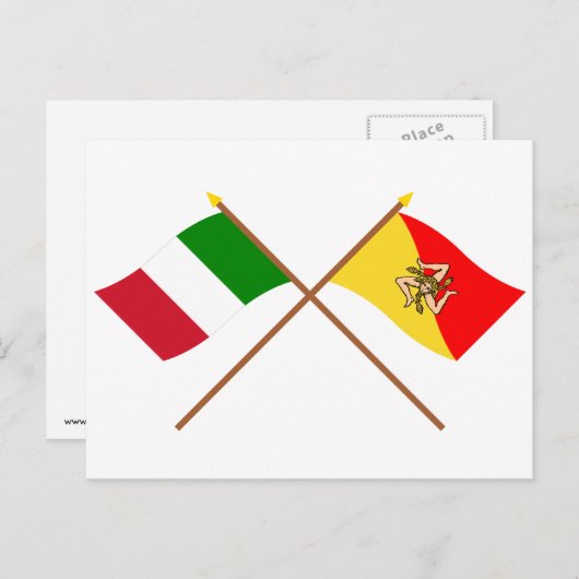 イタリアとシチリア島の国旗を交差させた ポストカード (正面/裏面)