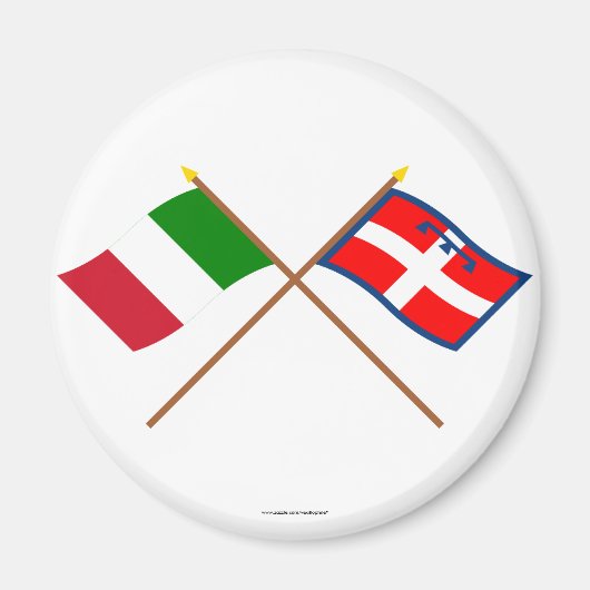 イタリアとピエモンテが国旗を交差 マグネット (正面)