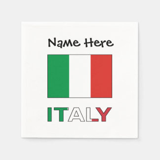 イタリアと名前入りのイタリア国旗 スタンダードカクテルナプキン