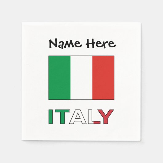 イタリアと名前入りのイタリア国旗 スタンダードカクテルナプキン (正面)