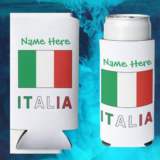 イタリアと名前入りのイタリア国旗 スリム缶クーラー