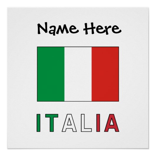 イタリアと名前入りのイタリア国旗 ポスター (正面)