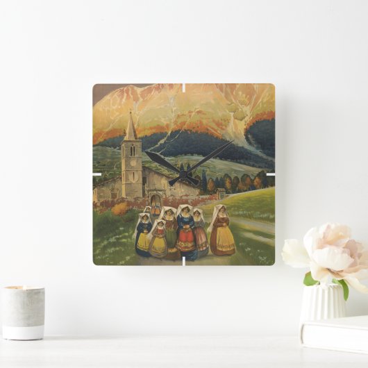 イタリアのアブルッツォのためのヴィンテージ旅行ポスター。 スクエア壁時計 (ホーム)