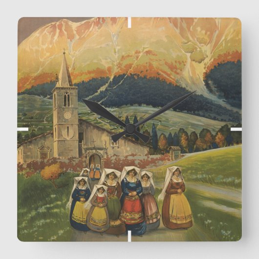 イタリアのアブルッツォのためのヴィンテージ旅行ポスター。 スクエア壁時計 (正面)