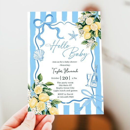 イタリアのアマルフィ地方をイメージしたレモンのベビーシャワーデザイン - 男の子 招待状