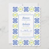 イタリアのアマルフィ海岸をイメージしたレモンタイルと手描きのウェーブフレームが特徴的な Medite 招待状 (正面)