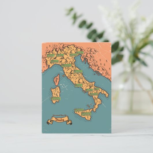 イタリアのイラスト入りの旅行地図 インビテーションポストカード (スタンド正面)
