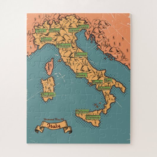 イタリアのイラスト入りの旅行地図 ジグソーパズル (縦)