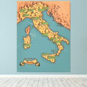 イタリアのイラスト旅行地図 キャンバスプリント (インサイチュ (ウッドフロア))