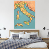 イタリアのイラスト旅行地図 キャンバスプリント (インサイチュ (寝室))