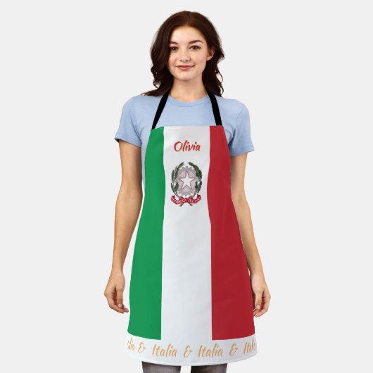 イタリアのエプロン、イタリア、イタリアンフラッグシェフキッチン エプロン (着用した状態)