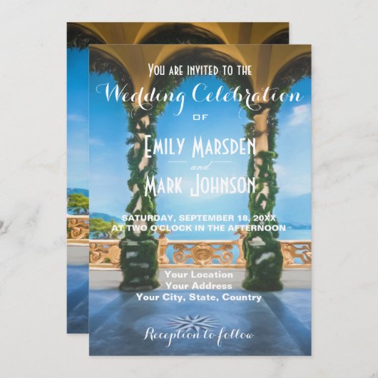 イタリアのエレガントな結婚式招待状のアーチ 招待状 (正面/裏面)