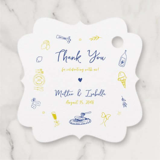 イタリアのエンゲージメントパーティーまたはウェディングのお礼 フェイバータグ (裏面)