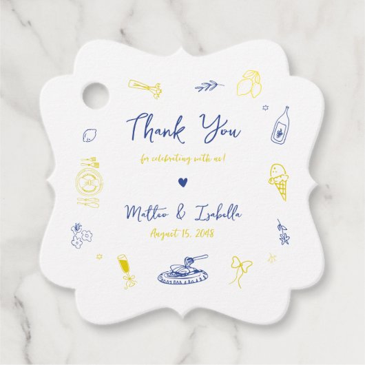 イタリアのエンゲージメントパーティーまたはウェディングのお礼 フェイバータグ (正面)