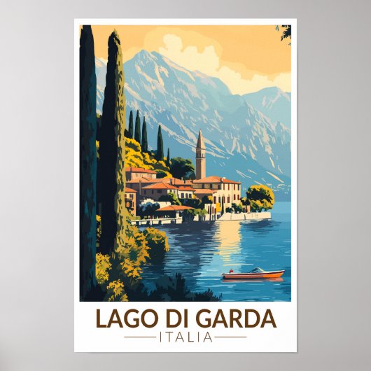 イタリアのガルダ湖 ヴィンテージ旅行アート ポスター (正面)