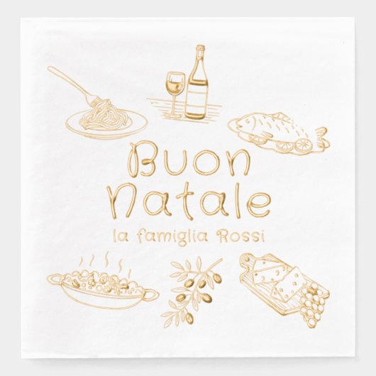 イタリアのクリスマスパーティーフードドゥードル 箔ナプキン (正面)