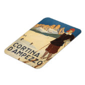 イタリアのコルティナ・ダンペッツォのヴィンテージ旅行ポスター マグネット (左側)