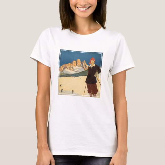 イタリアのコルティナ・ダンペッツォのヴィンテージ旅行ポスター Tシャツ (正面)
