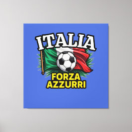 イタリアのサッカーへの情熱 - フォルツァ アッズーリの旗 キャンバスプリント