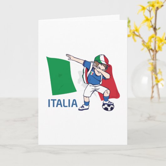 イタリアのサッカーファンの子供の小学生をダビング カード (黄色い花)