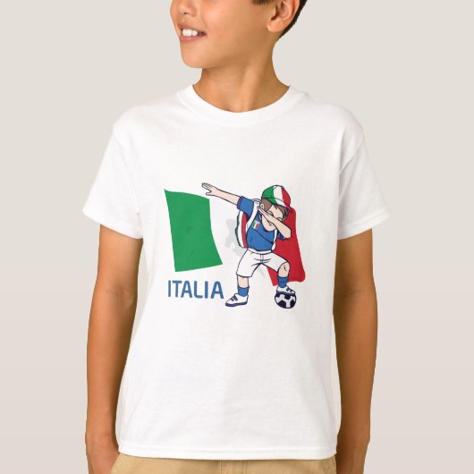 イタリアのサッカーファンの子供の小学生をダビング Tシャツ (正面)