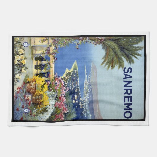 イタリアのサンレモイタリアン、リビエラヴィンテージ旅行アート キッチンタオル (横)
