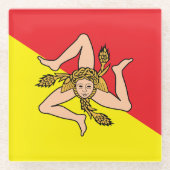 イタリアのシチリア州旗を持つガラスコースター ガラスコースター (正面)