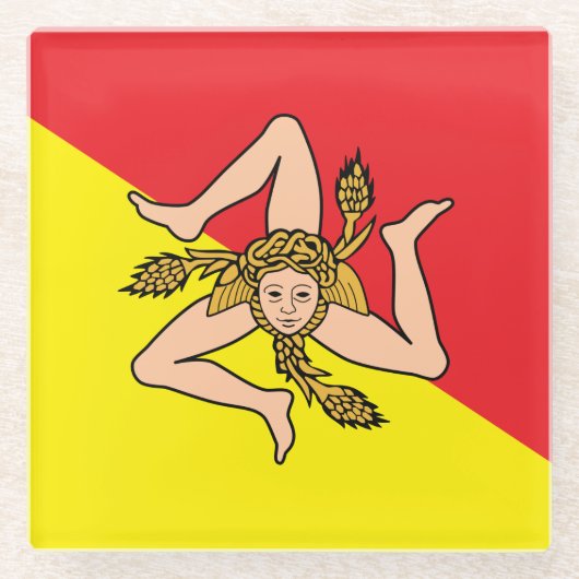 イタリアのシチリア州旗を持つガラスコースター ガラスコースター (正面)