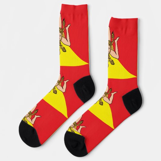 イタリアのシチリア州旗を持つ男性クルーの靴下 ソックス (左)