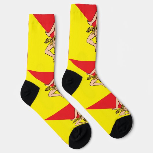 イタリアのシチリア州旗を持つ男性クルーの靴下 ソックス (右)
