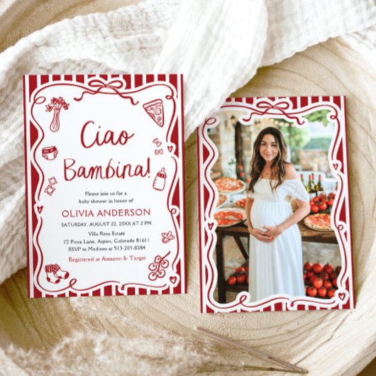 イタリアのシンプルでかわいい女の子のベビーシャワー 招待状