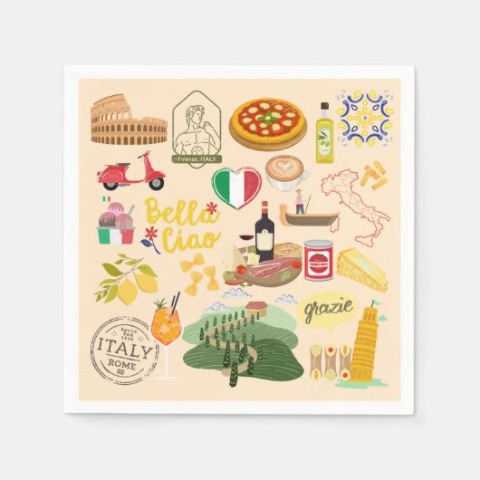 イタリアのシンボル旅行愛好家 スタンダードカクテルナプキン (正面)