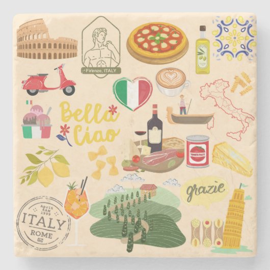 イタリアのシンボル旅行愛好家 ストーンコースター (正面)
