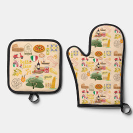 イタリアのシンボル旅行愛好家 鍋つかみ&鍋敷きセット