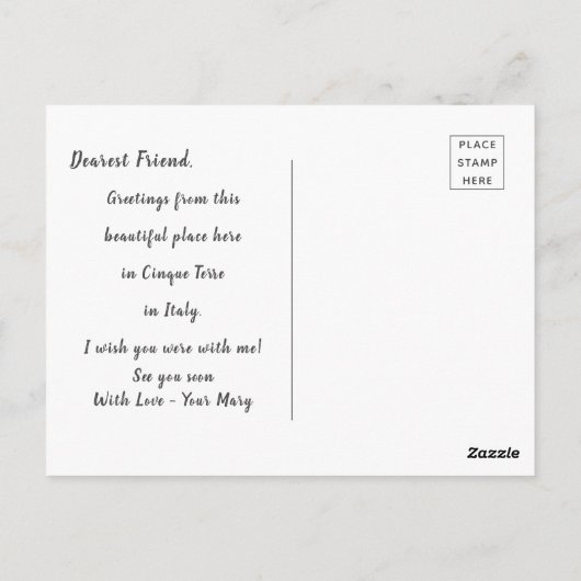 イタリアのシーサイトからの美しい挨拶 ポストカード (裏面)