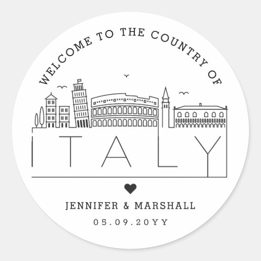 イタリアのスカイライン |の結婚ウェルカムメッセージ ラウンドシール (正面)