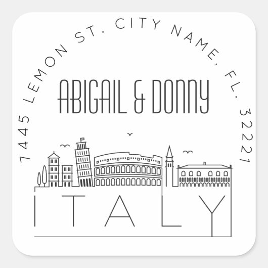 イタリアのスカイライン |事前にアドレス指定された封筒用シール スクエアシール (正面)