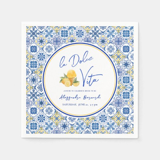 イタリアのタイル メディテレニアン サマー ブライダル シャワー スタンダードカクテルナプキン (正面)
