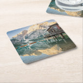 イタリアのドロミテスのラゴ・ディ・ブレイス スクエアペーパーコースター (アングル)