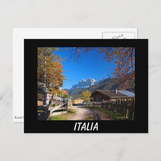 イタリアのドロミテスの秋の黒はがき ポストカード (正面/裏面)