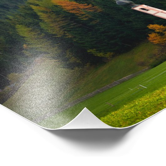 イタリアのドロミテス山脈の前にある教会 フォトプリント            (角)