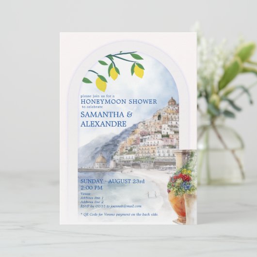イタリアのハネムーンオンアマルフィトスカーニカップルのシャワー 招待状 (スタンド正面)