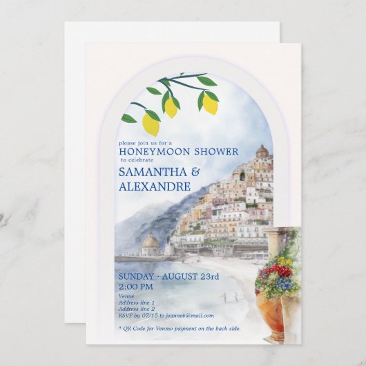 イタリアのハネムーンオンアマルフィトスカーニカップルのシャワー 招待状 (正面/裏面)