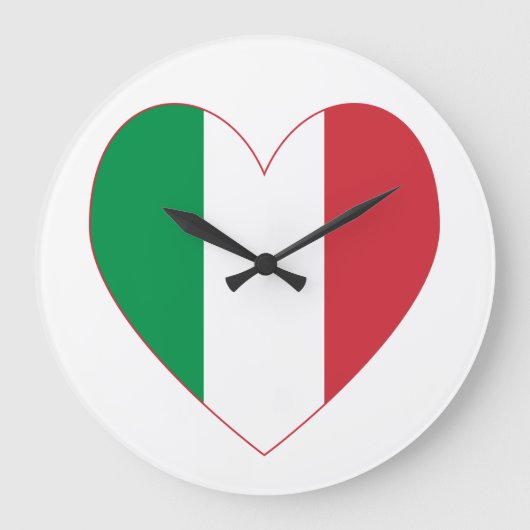 イタリアのハートの旗 ラージ壁時計 (正面)