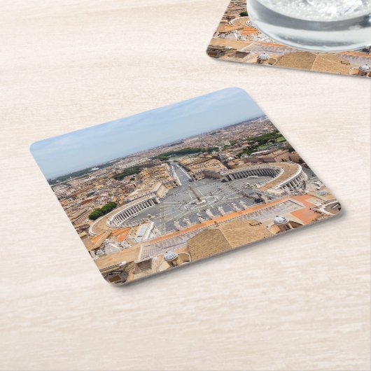 イタリアのバチカン：聖ペテロ広場の空中風景 スクエアペーパーコースター (アングル)