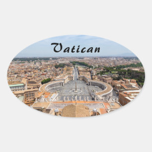 イタリアのバチカン:聖ペテロ広場の空中風景 楕円形シール
