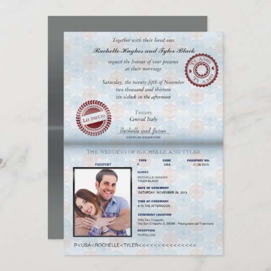 イタリアのパスポートの(描写される)結婚式招待状II 招待状 (正面/裏面)