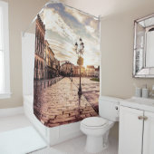 イタリアのパドヴァにある広場の夕日 シャワーカーテン (インサイチュ)