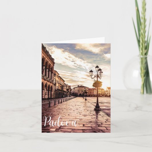 イタリアのパドヴァにある広場の夕日 ノートカード (正面)